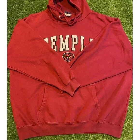 Temple Owls hoodie mens extra large red vintage Y2K sweatshirt football 31 - Picture 5 of 12